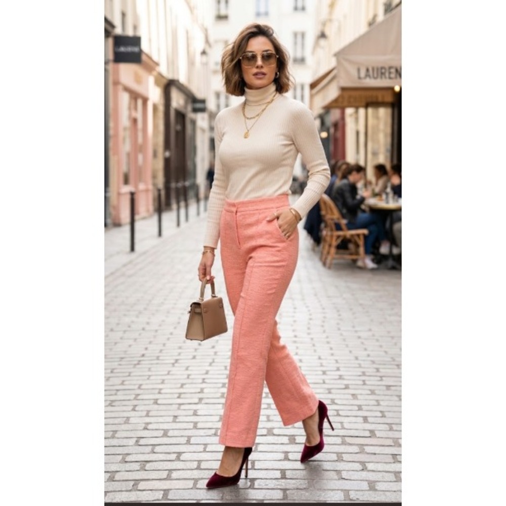 Veronica Beard Tani pants light orange peach 2 crepe kick flare cotton blend